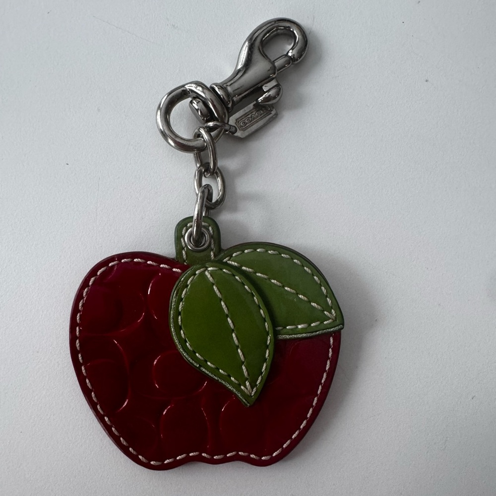 Vintage Coach patent leather red apple bag charm